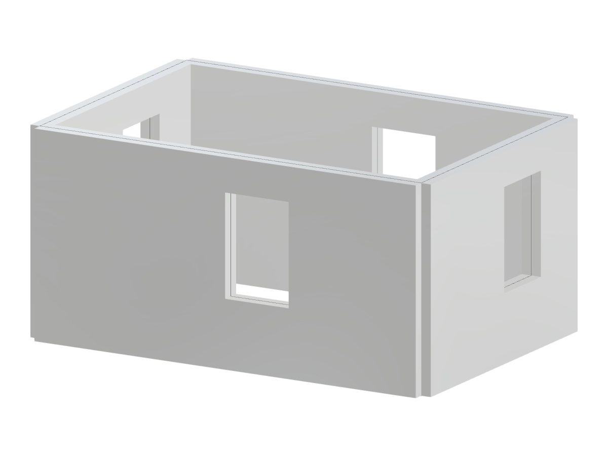 Room with four wall openings serving as windows, emphasized on spatial configuration.
