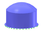 Circular steel silo featuring a spherical roof section in a detailed structural design.