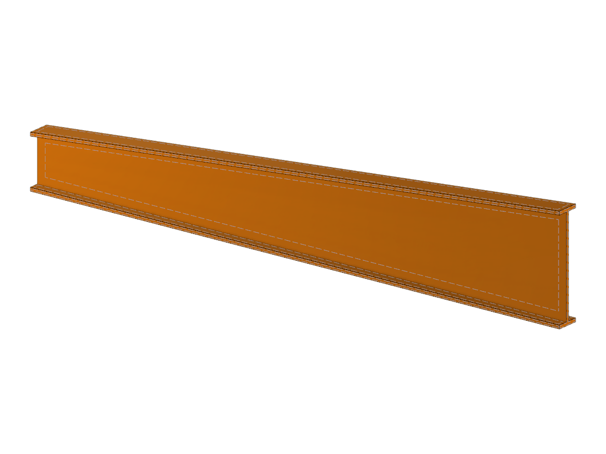 Rendered image displaying fish-bellied timber girders with an I-section design, illustrating their linear geometry and structural form.
