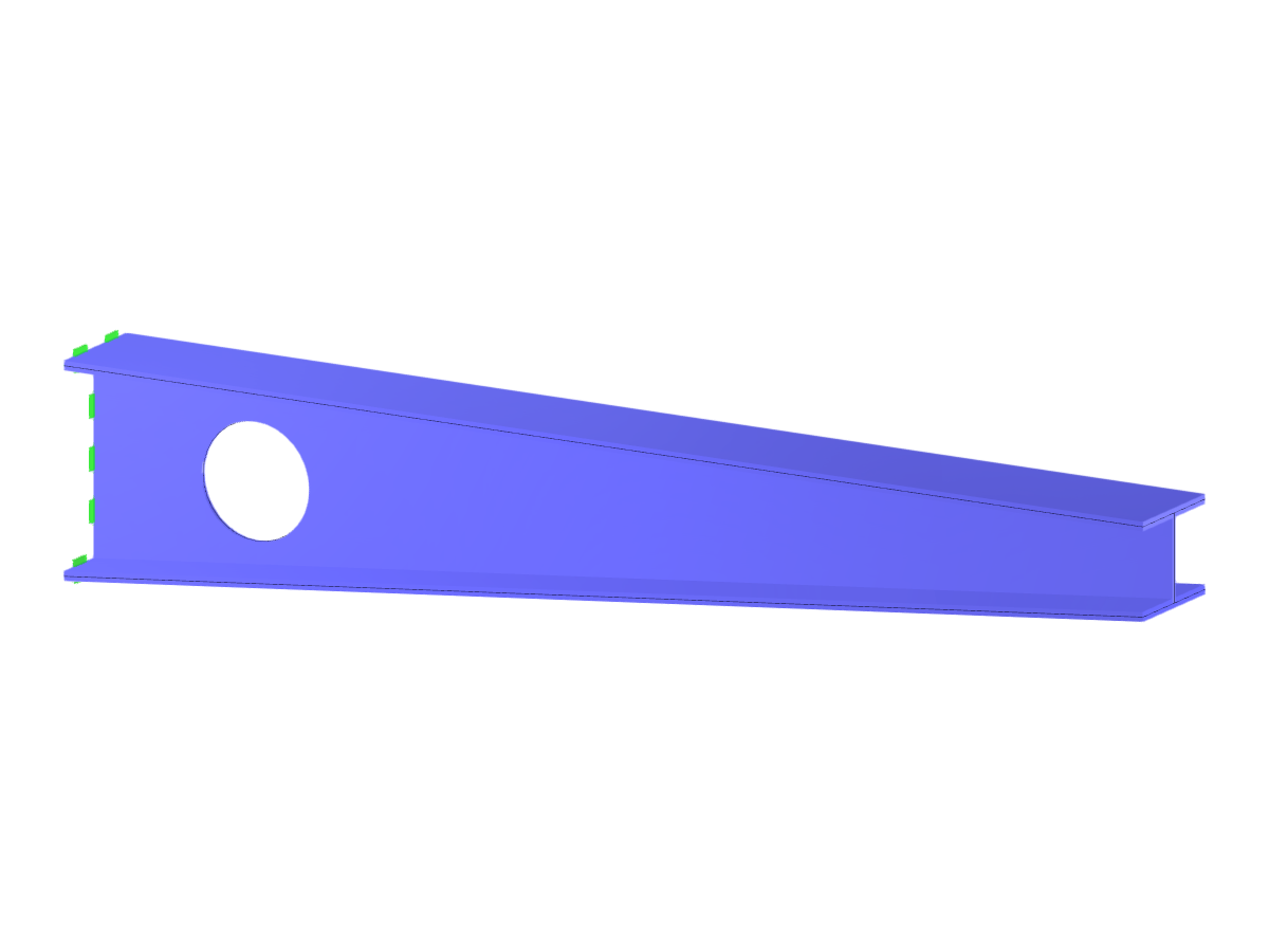 An I-profile cantilever structure with a web opening, displayed in a surface model showing the geometry and design details.
