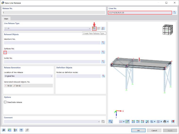 Dialog Box “New Line Release”