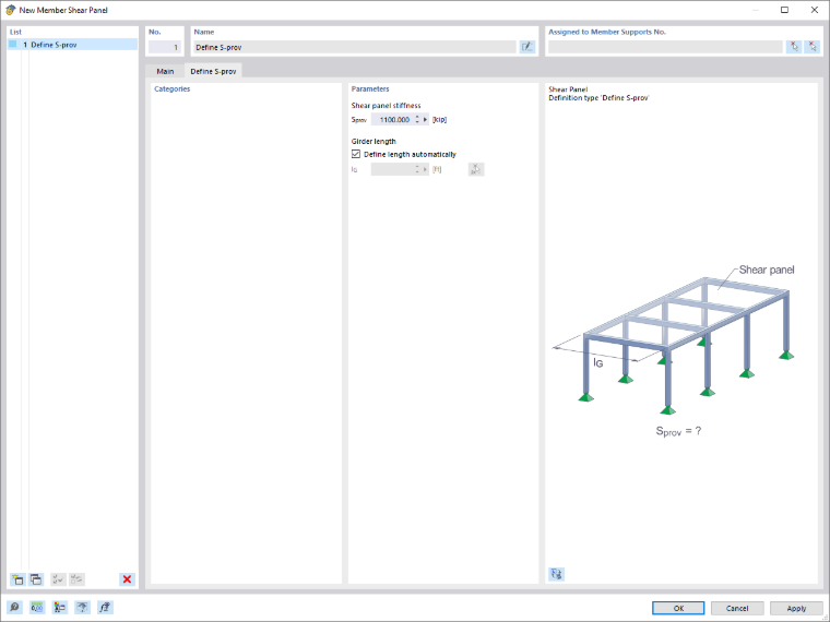 Dialog Box "Member Shear Panel", Tab "Define S-prov"