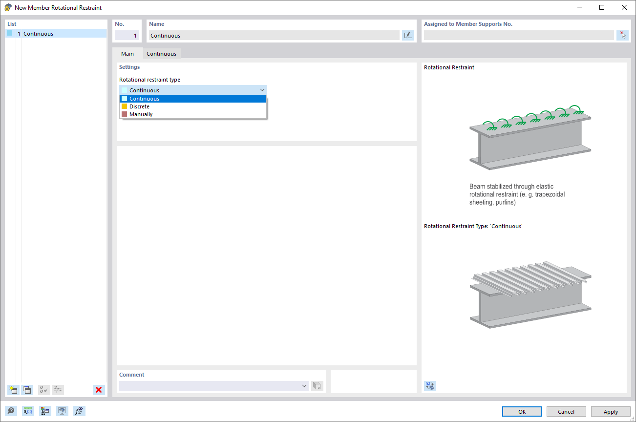 Dialog Box "Member Rotational Restraint", Tab "Main"
