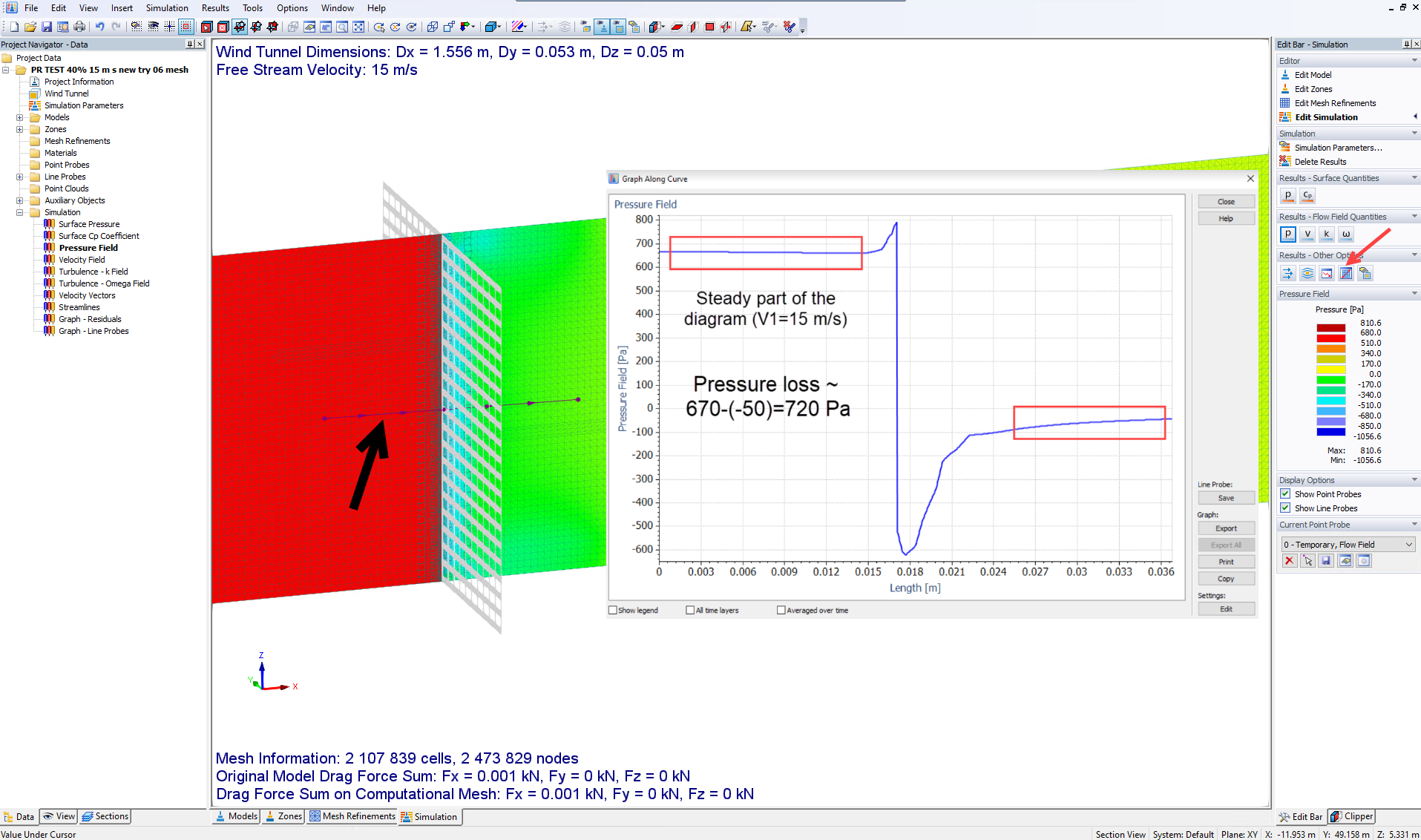 Pressure Loss Calculation for V=15 m/s