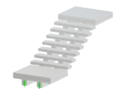 Structural model of a single flight staircase featuring a twin spine beam, designed with bottom and top landings for stability and aesthetics.