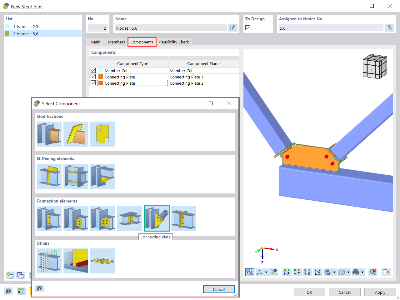 Inserting a Connecting Plate from the Library
