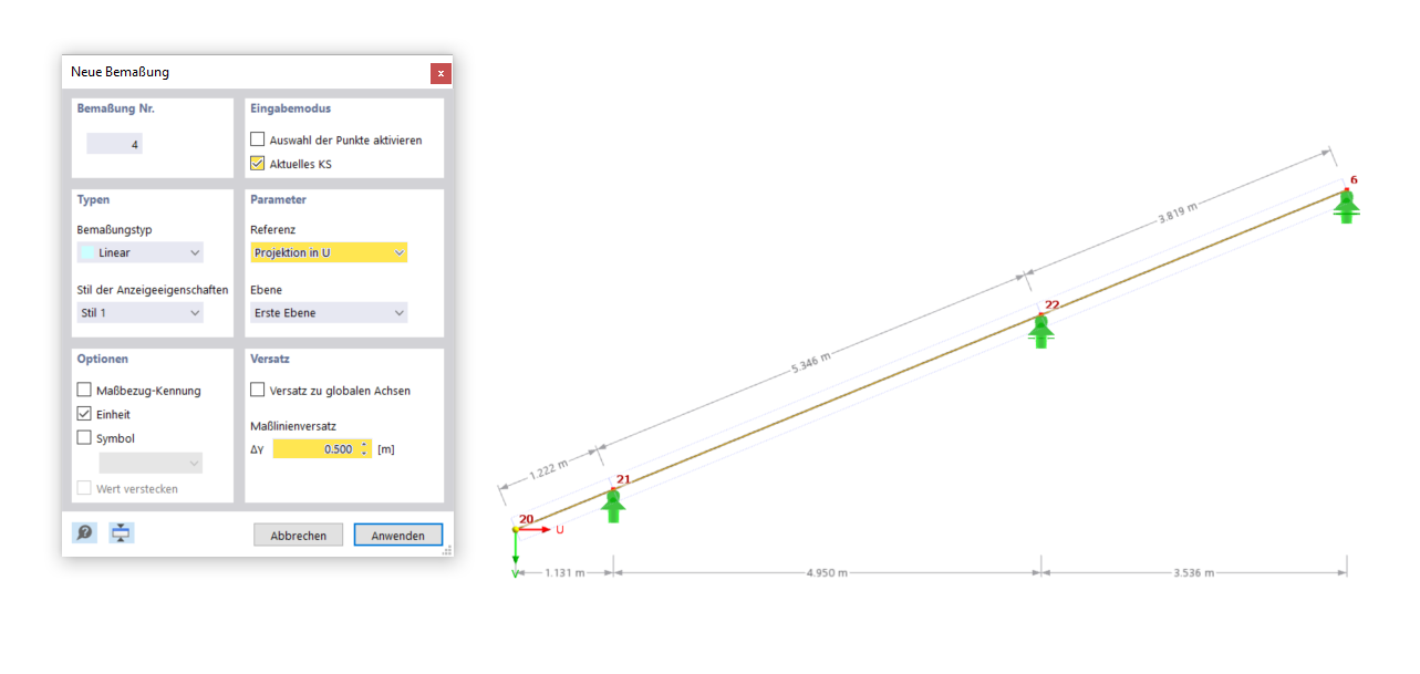 Dimensioning Projection in U-Direction