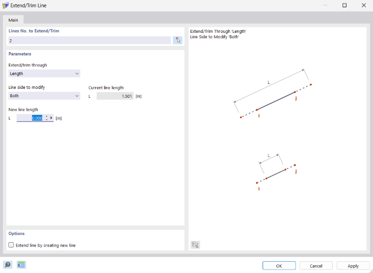 Dialog Box "Extend/Trim Line"