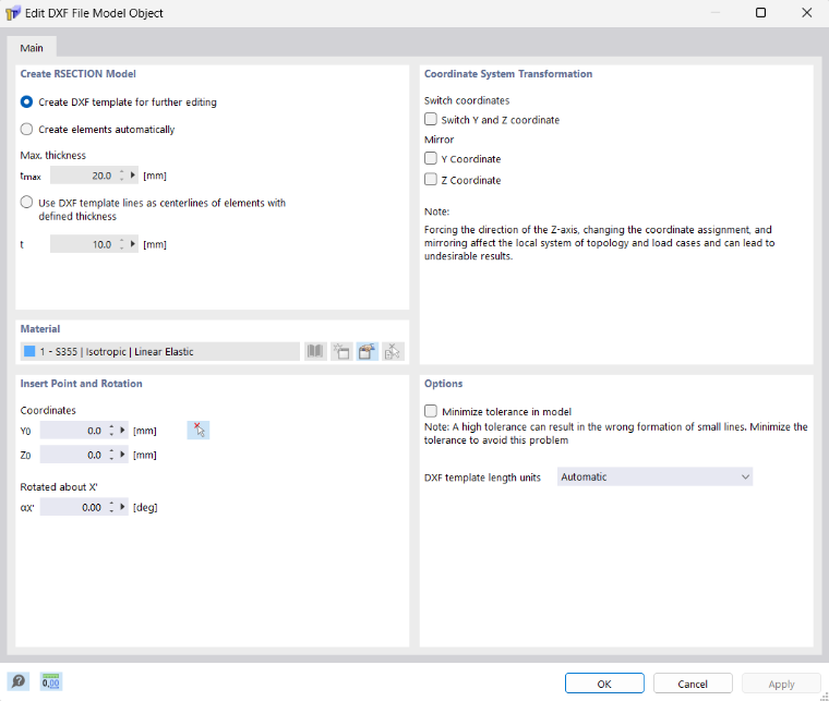 Dialog Box "Edit DXF File Model Object"
