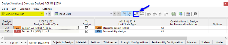 Starting Concrete Design Using Button in Table