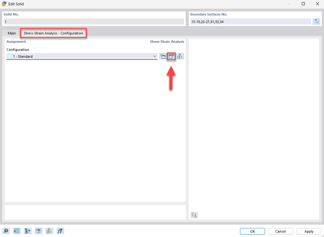 Details of the stress-strain analysis using configuration options.