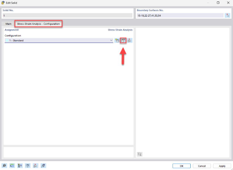 Details of the stress-strain analysis using configuration options.