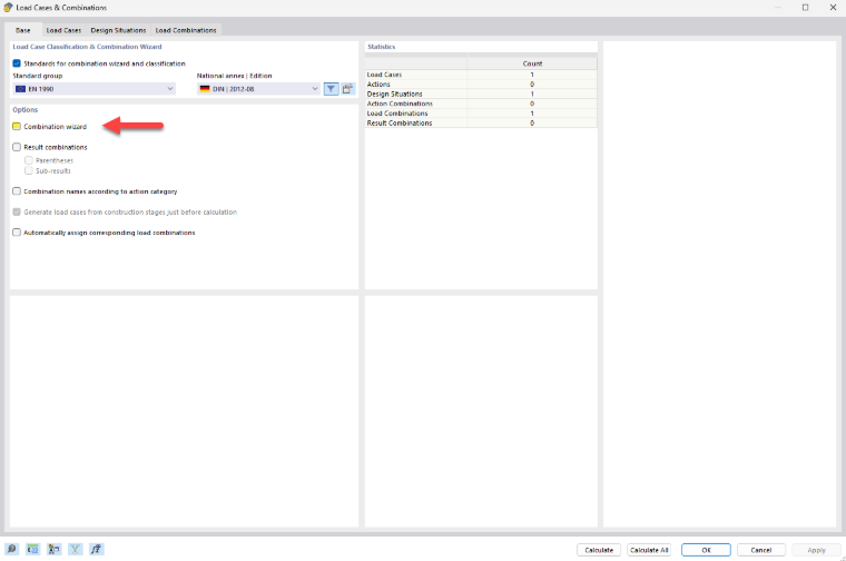 Interface view for deactivating the Combination Wizard in the software. Menu options are displayed.