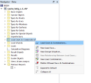 Dialog box for managing load cases and combinations in a structural design.