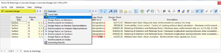 Concrete Design Result Tables
