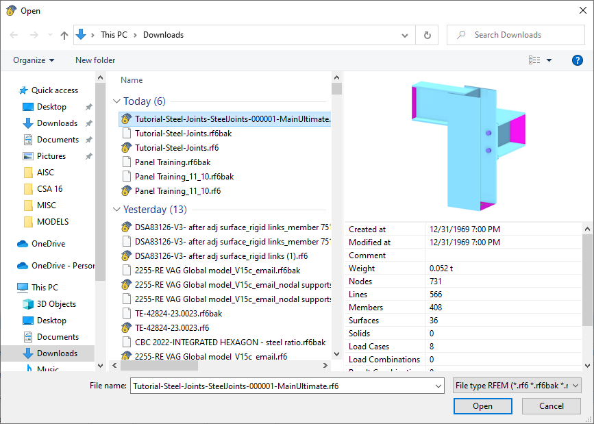 Opening Steel Joint Model File