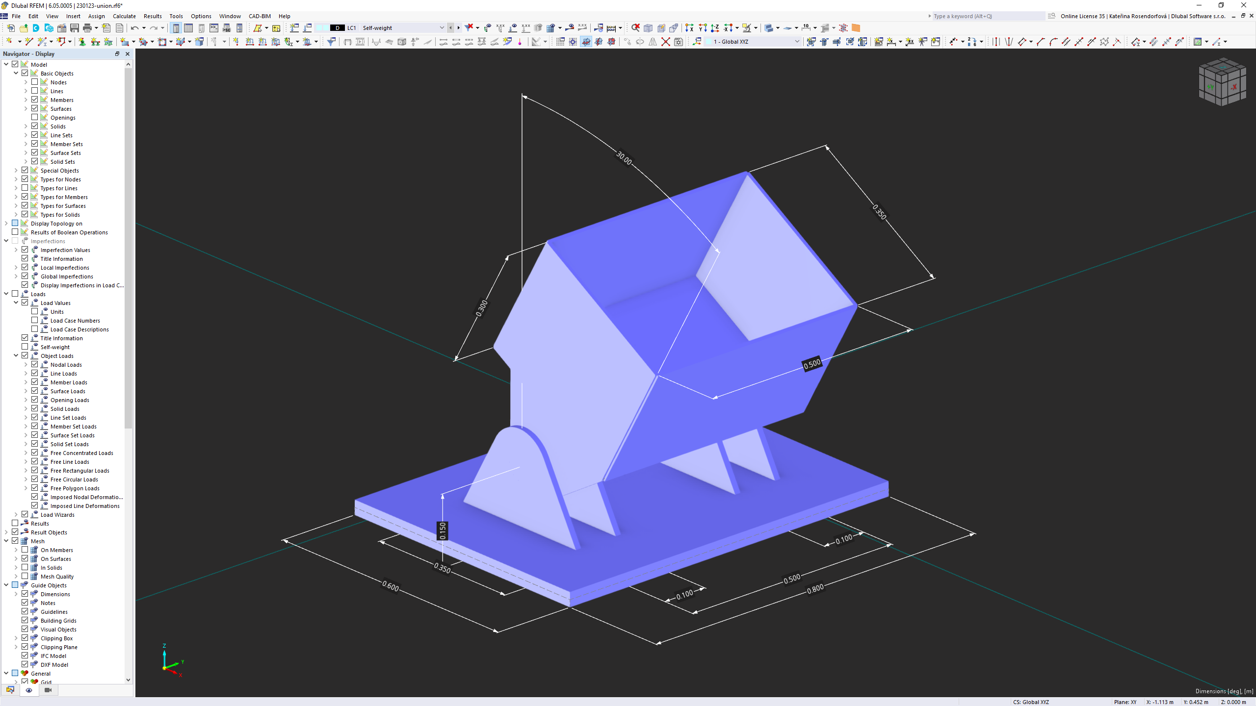 Steel support with a connection joint in RFEM software, illustrating the analytical model of a structural connection.