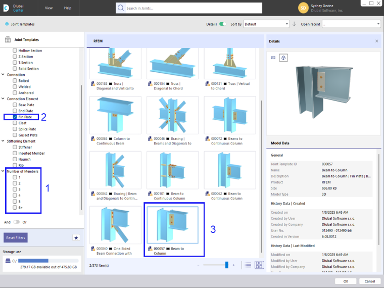 Selecting Fin Plate Template from Library