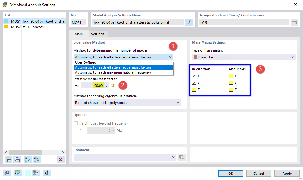 Adjusting Modal Analysis Settings