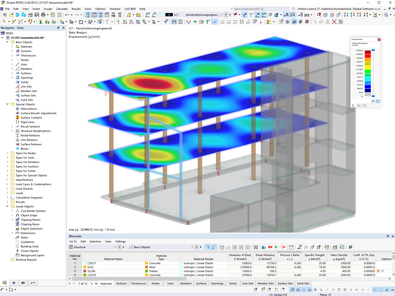 RFEM Model of Office Building with Deformations | © Furche Geiger Zimmermann Tragwerksplaner GmbH