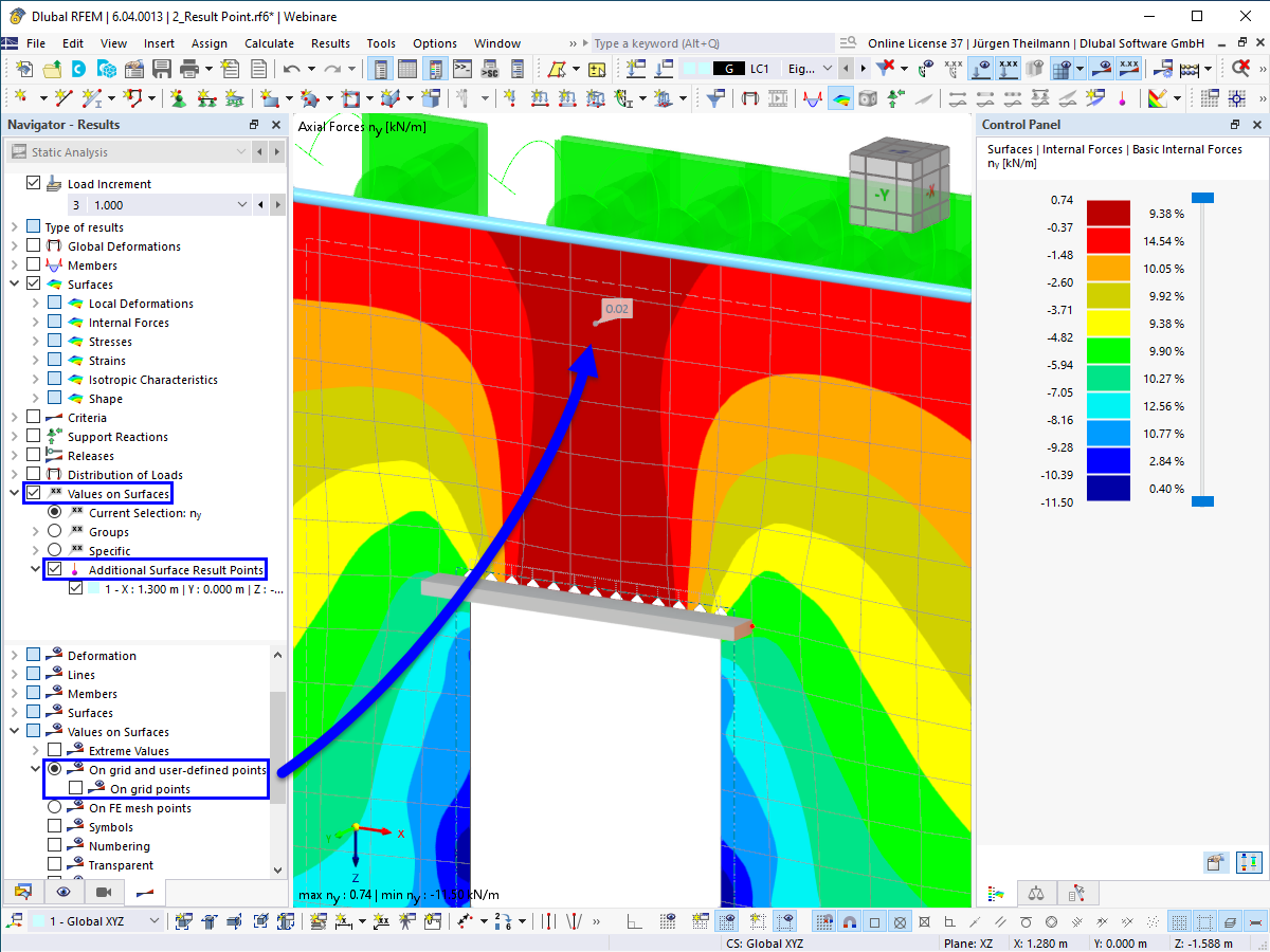 FAQ 005432 | How can I set user-defined points for result values on surfaces in RFEM 6?