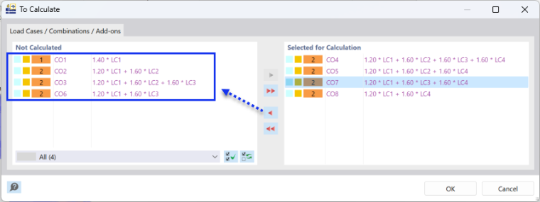 Deselecting Combinations for Calculation