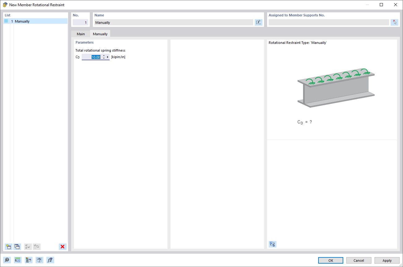Dialog Box "Member Rotational Restraint", Tab "Manually"