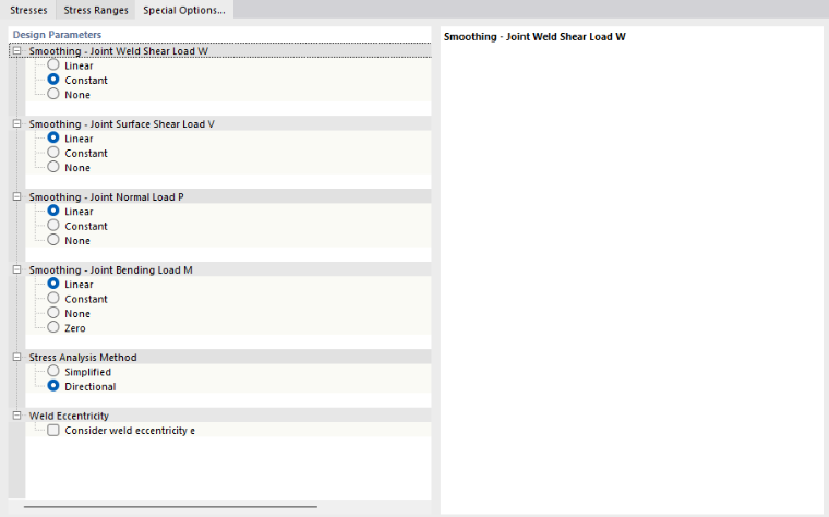 Dialog Box "Line Welded Joint Configuration": Specifying Special Options