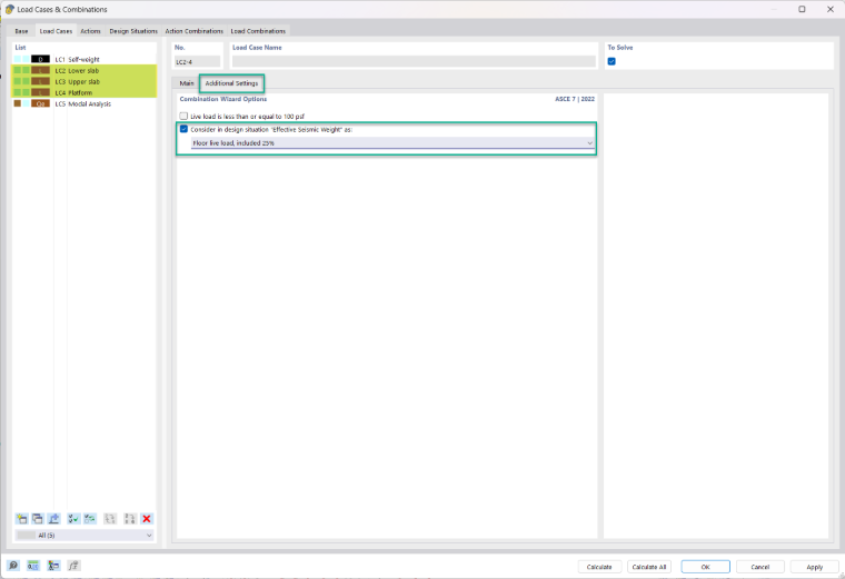 Adding Live Loads with Additional Settings