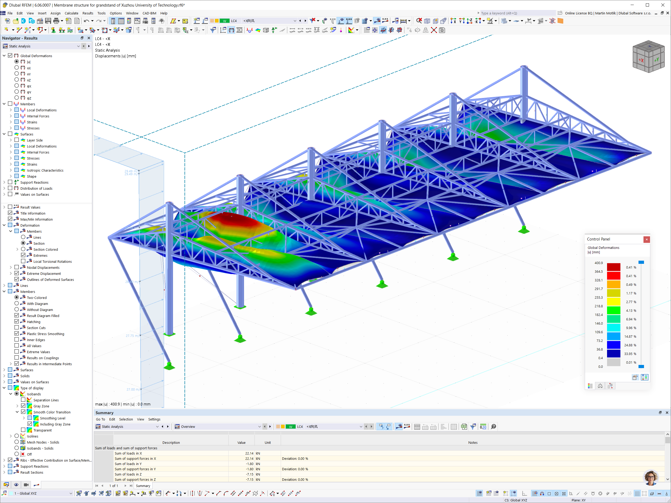 RFEM Model with Wind Analysis Results | © Jiangsu Jingong Space Structure Co., Ltd.