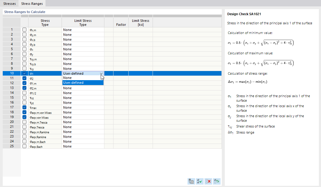 Specifying Stress Range to Analyze