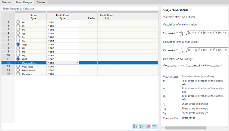 Specifying Stress Ranges to Analyze
