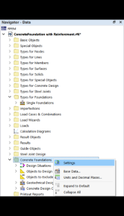 Shortcut Menu of Category "Concrete Foundations" in Navigator
