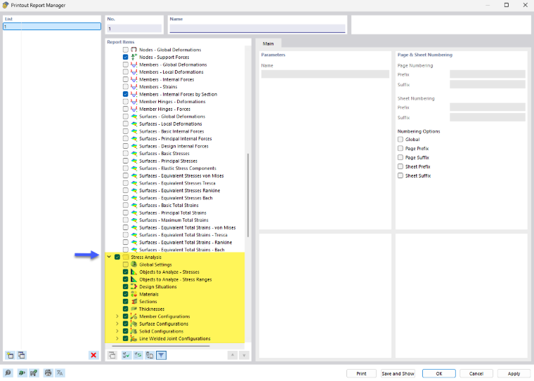 Printout Report Manager with Chapters of Stress-Strain Analysis