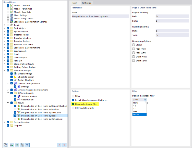 Filter Options for Design Criterion