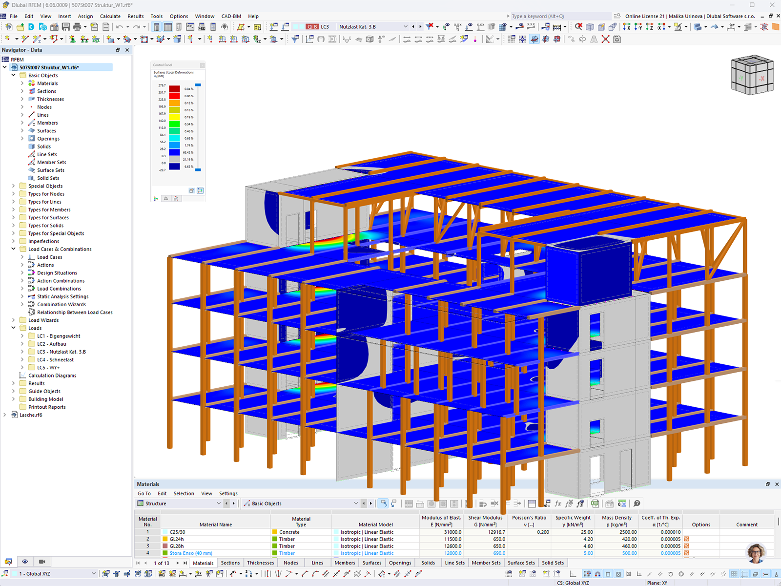 RFEM Model of Laboratory Building with Deformations | © Lignaconsult
