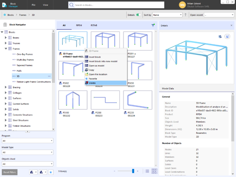 FAQ 005211 | Can I delete user-defined blocks in the Dlubal Center?