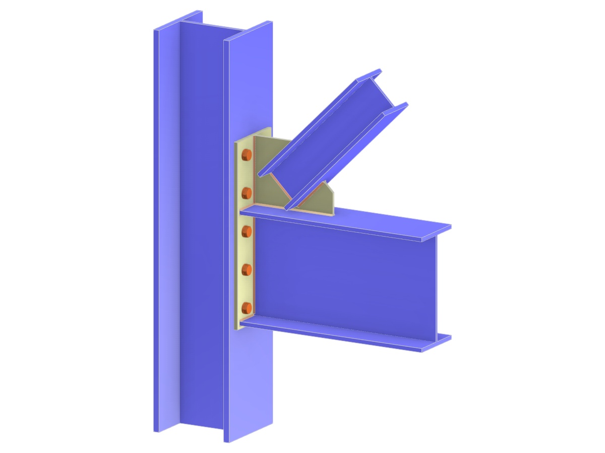 Model 005105 | Beam and Diagonal Brace to Column Flange Connection via Extended End Plate and Gusset Plate