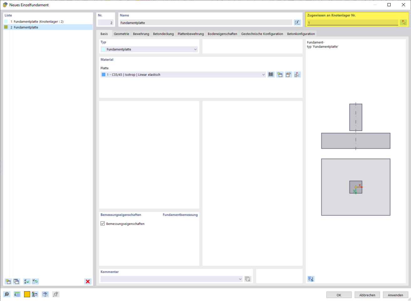 Concrete foundations | Assigning a single foundation to a node