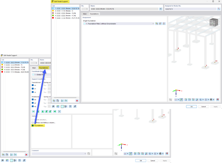 Concrete foundations | Foundation tab in the Nodal Support dialog box