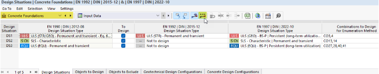 Dialog box for the design of concrete foundations in the structural analysis program.