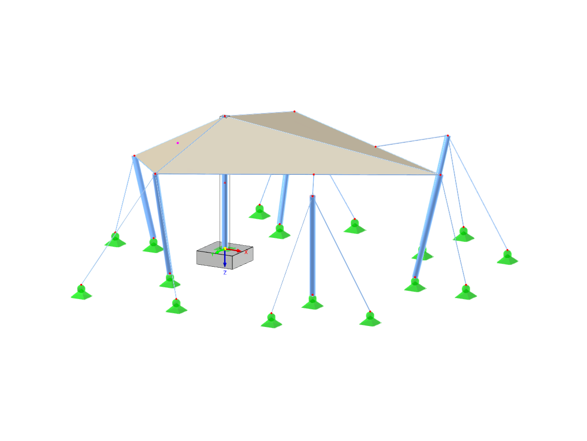 Model 005383 | Structure with PES-PVC fabric, cables, steel posts, and foundation