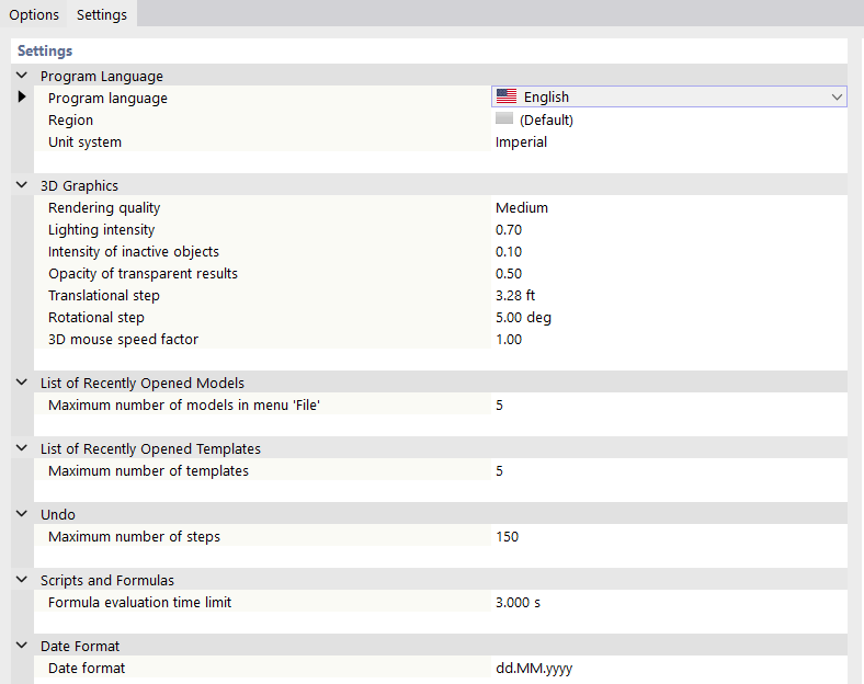 Tab "Settings"