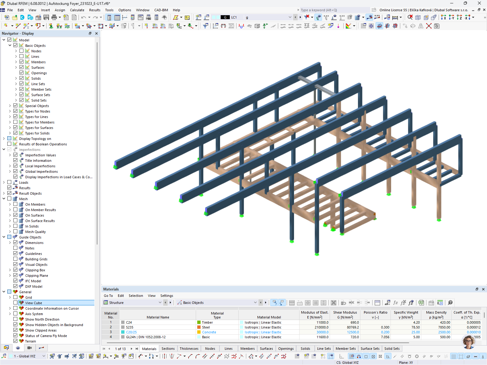 The RFEM 6 model shows the structural extensions of the Vilstalhalle in Vilsbiburg.