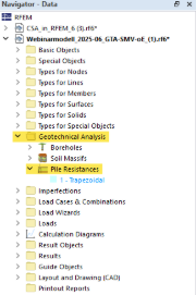 Navigator view | Pile resistance types, member type and pile, selection menu
