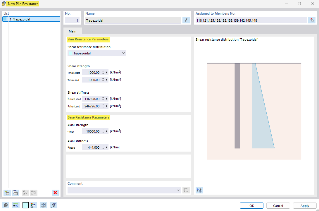 Input window for resistance parameters | Skin friction, peak pressure, basic resistance
