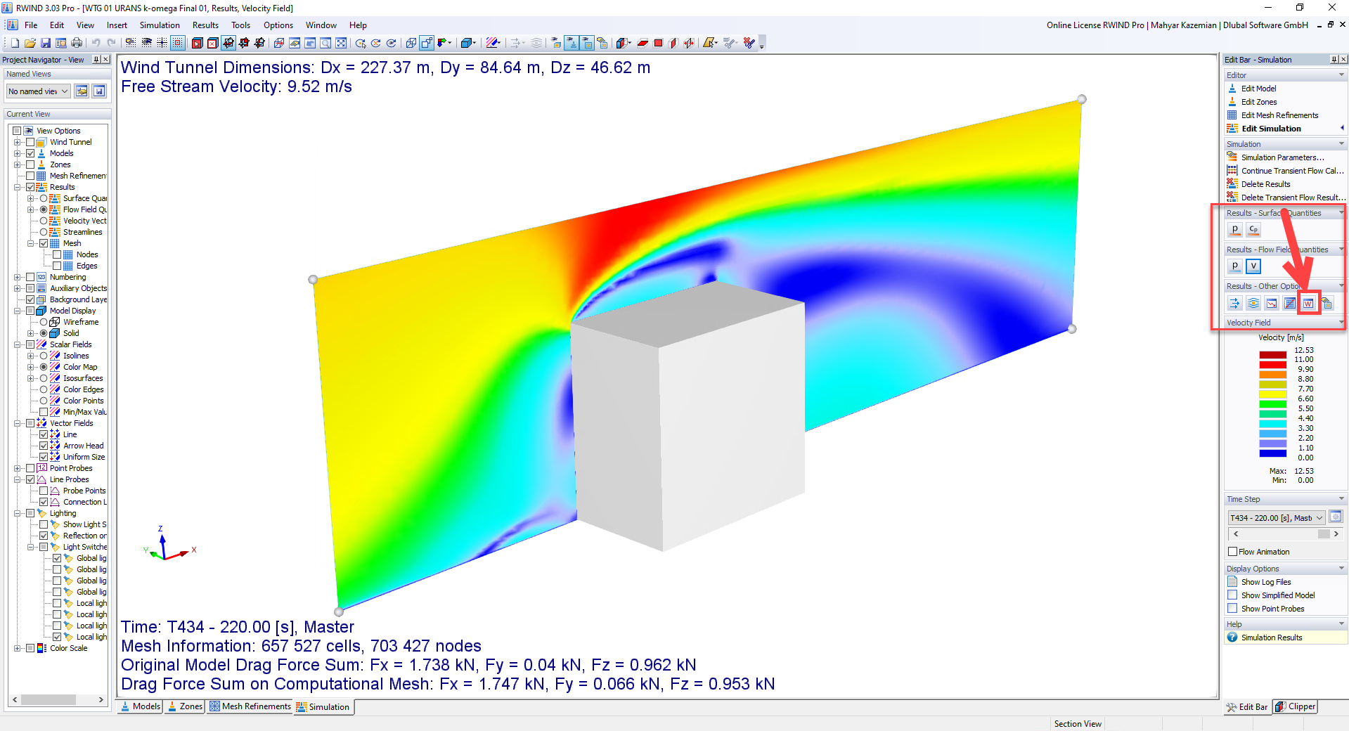 A plotted graph depicting transient flow results with labeled axes and a curved data line.