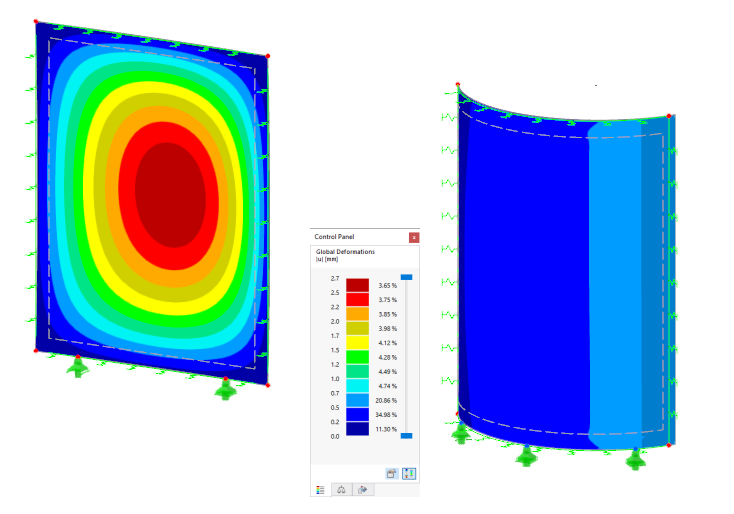 Simulation of the deflection of a glass surface under mechanical stress