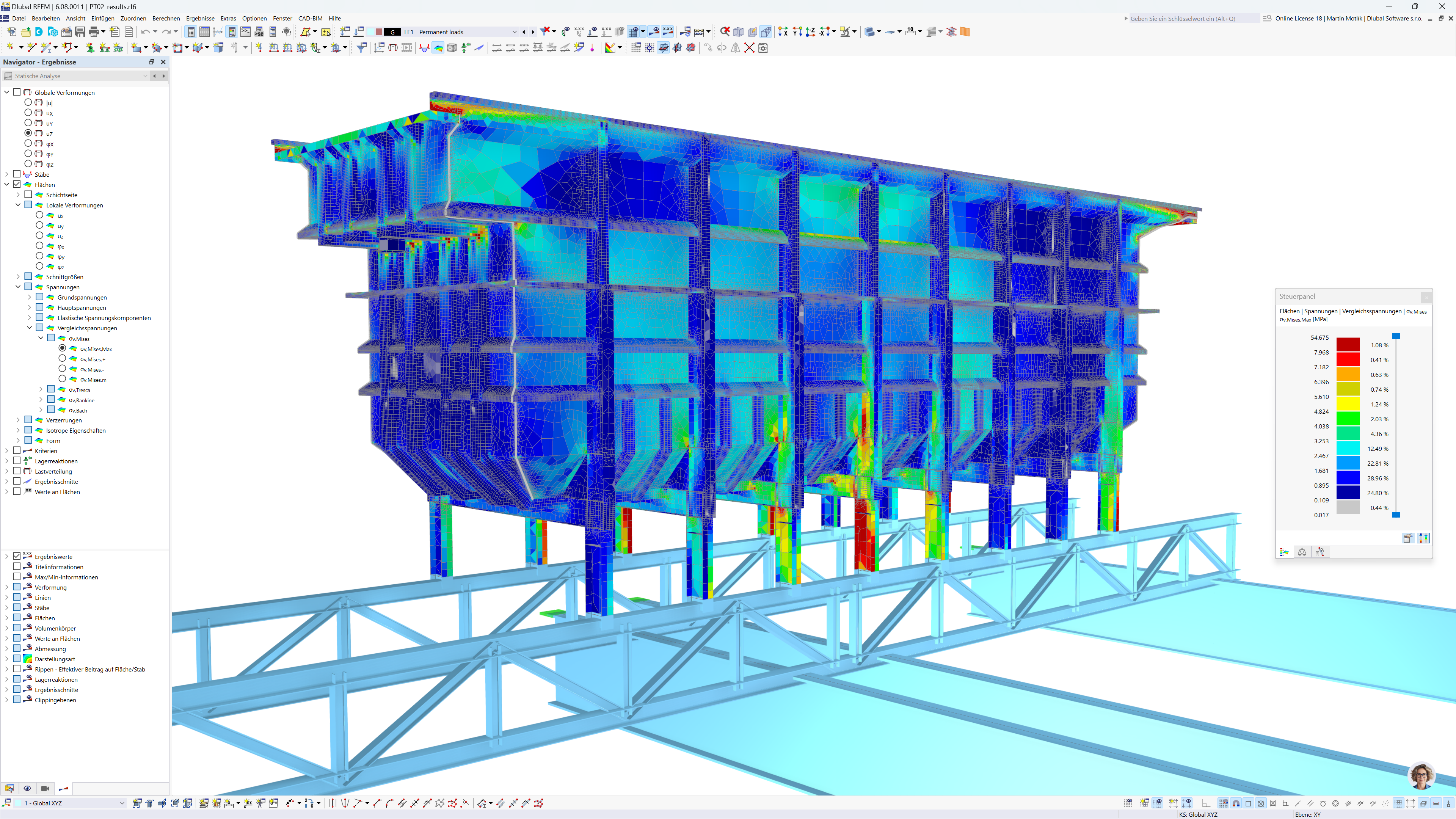 RFEM Model of Steel Tank (Variant 1) with Surface Stresses