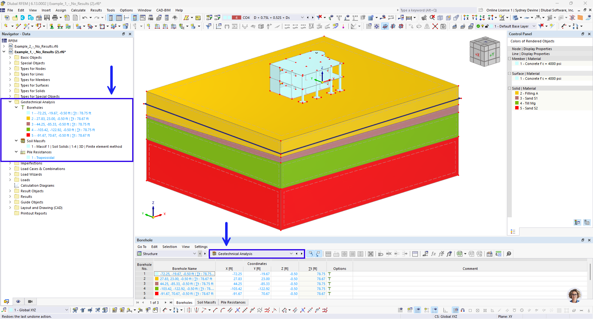 Objects of "Geotechnical Analysis" Add-on in RFEM 6 Interface